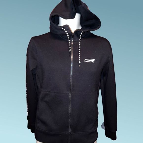 Mens American Eagle Black Logo Flex Hoodie Size XS - Picture 2 of 4